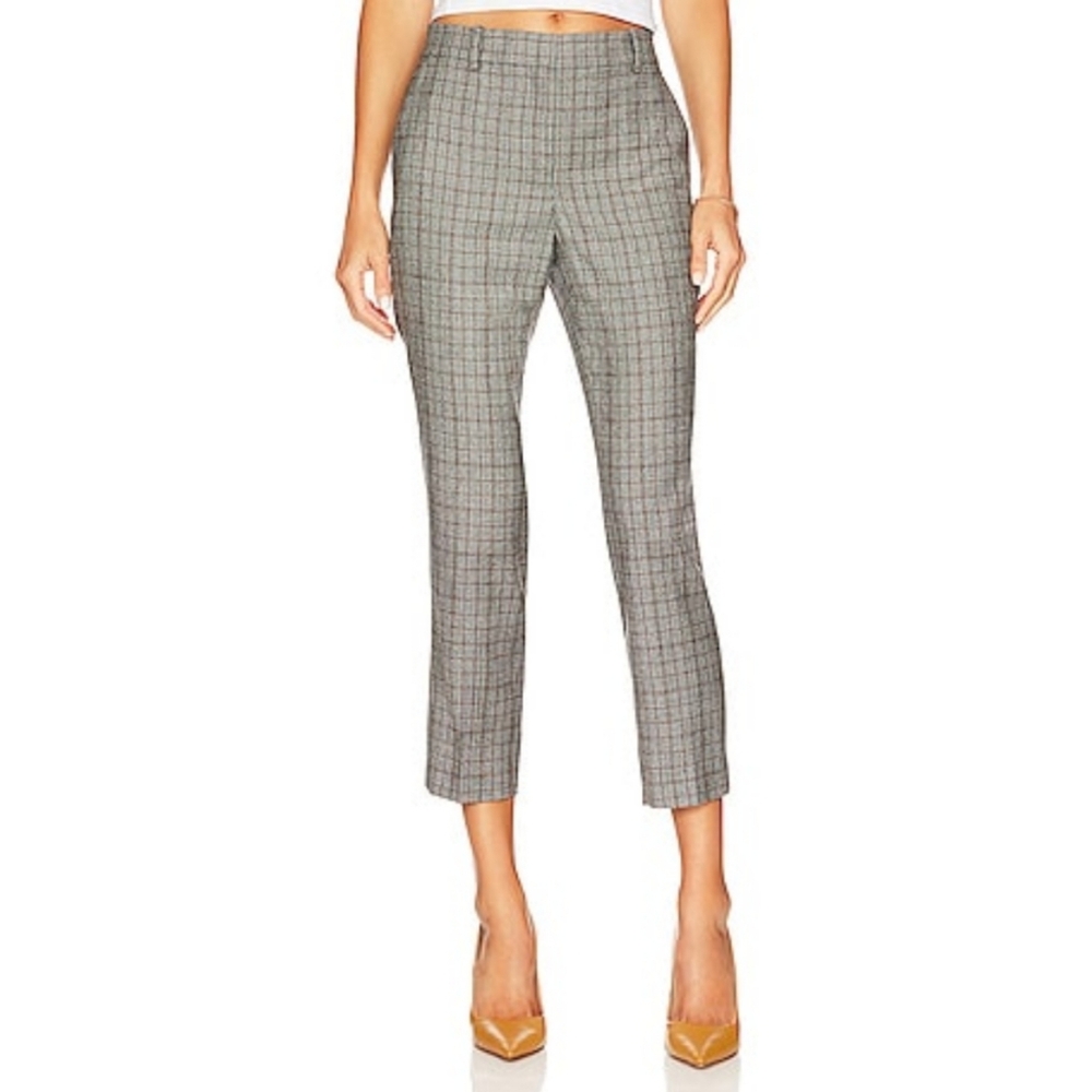 Theory Treeca CL Brandt Check Plaid Trouser Size 4 Gray Plaid Multi Preppy